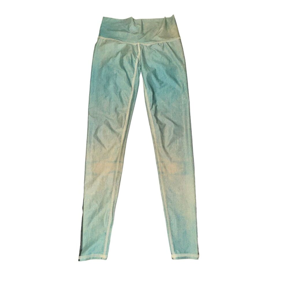 Teeki Green Moon Phase Hot Pant Size S Mid Rise Side Stripe Yoga Pilates